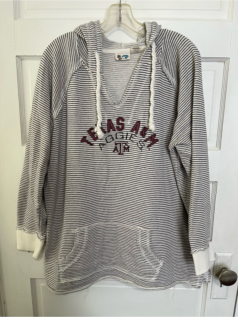 Texas A&M Striped Hoodie Pullover - White & Black 2X
